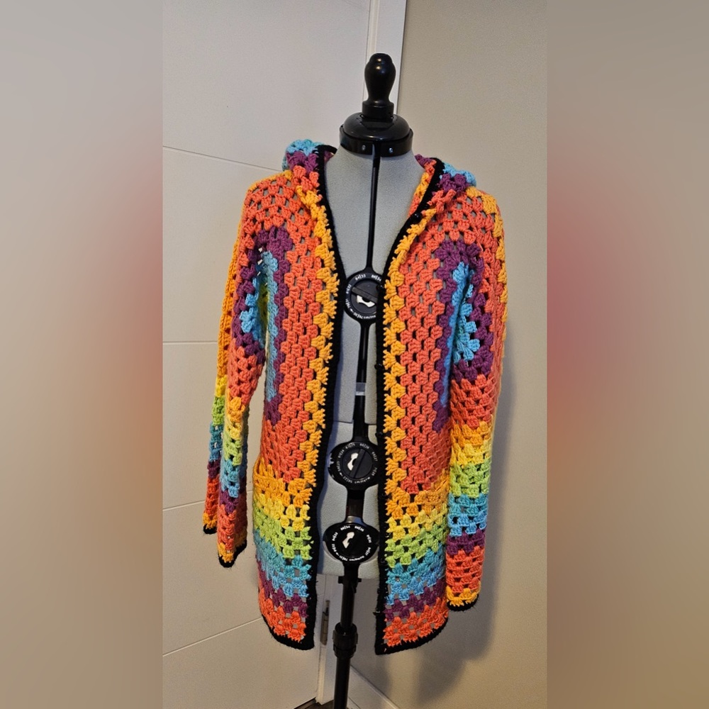 Rare UNIF Meda rainbow crochet hooded cardigan sweater size xs